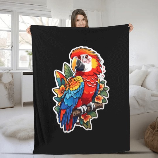 Scarlet Macaw Kawaii Fleece Blankets