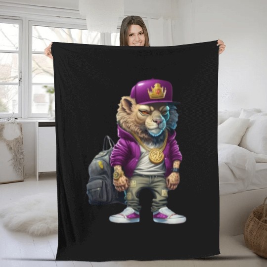 Hustle Hard, Purple Drip Lion Fleece Blankets