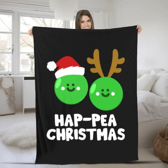 Hap-Pea Christmas Funny Vegetable Vegan Food Pun Fleece Blankets