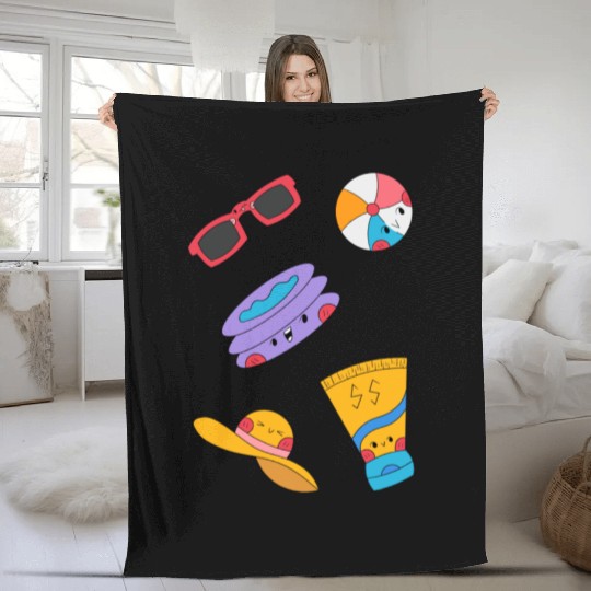Cute Summer Pool Party Sticker Pack Fleece Blankets