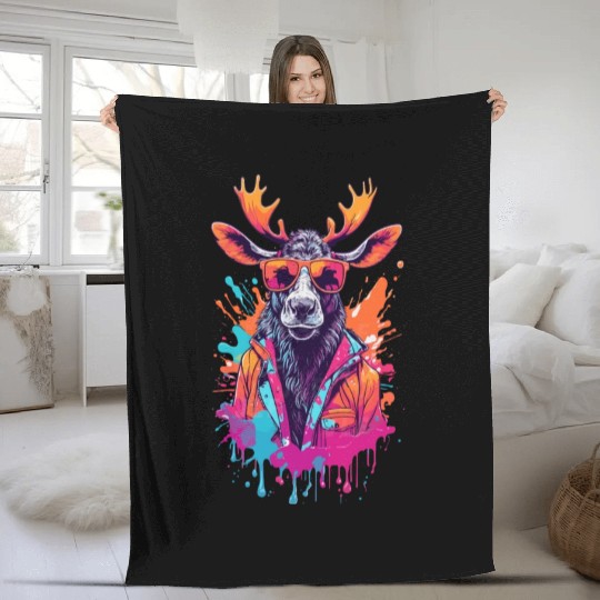 Cool Moose With Sunglasses Fleece Blankets