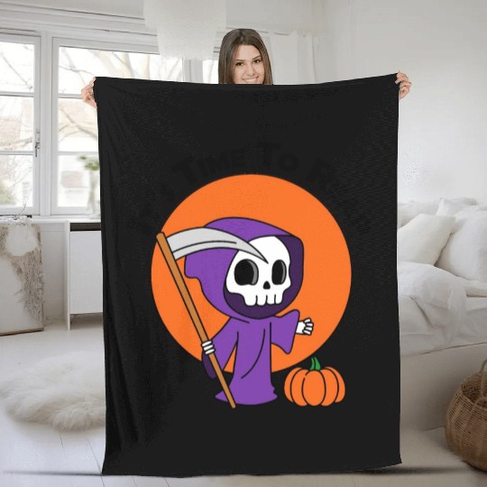 It's Time To Reap Halloween Spooky Grim Reaper Fleece Blankets