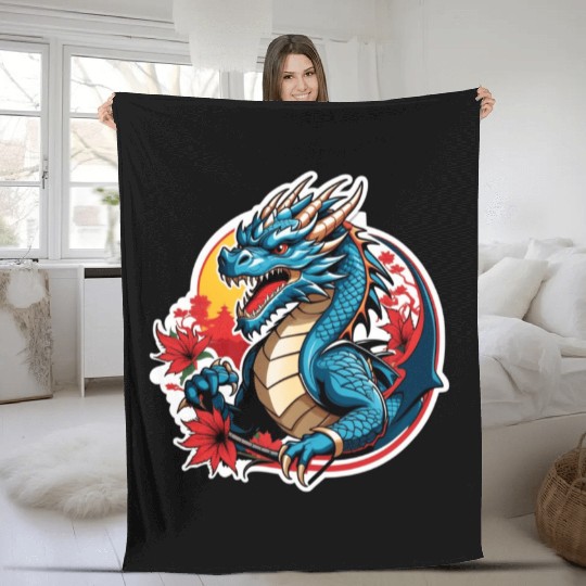 BLUE DRAGON ANGRY Fleece Blankets