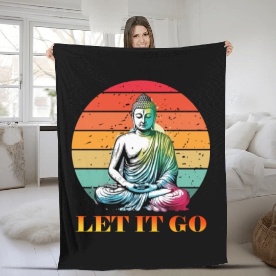 Let It Go, Yoga Buddhism Retro Fleece Blankets