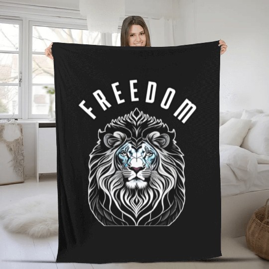 Freedom Roars: Lion Head Logo with 'Freedom' Word Fleece Blankets