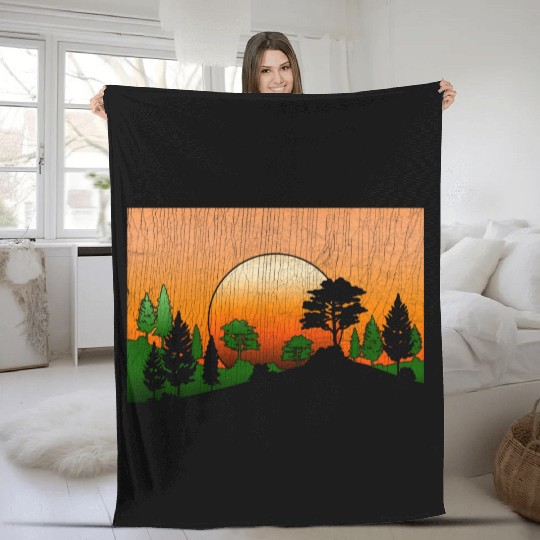 Forest nature lover gift sunset nature Fleece Blankets