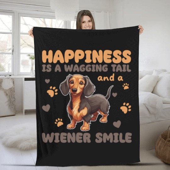 Happiness Is A Wagging Tail And A Wiener Smile Fleece Blankets