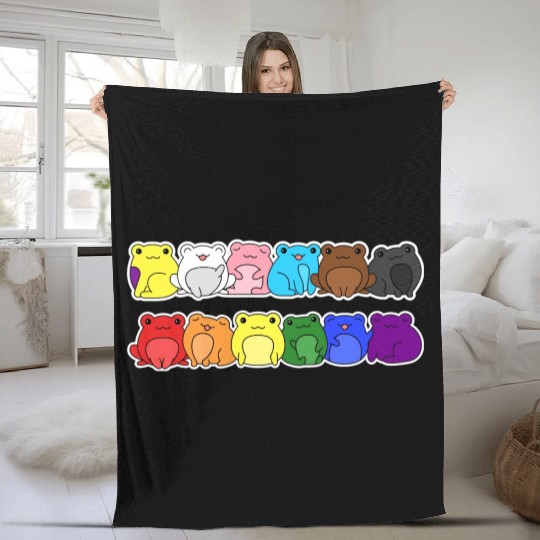 Pride Progress Flag Frog Design for Equality Fleece Blankets