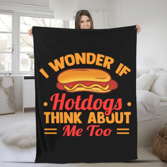 I Wonder If Hotdogs Think About Me Too Fleece Blankets