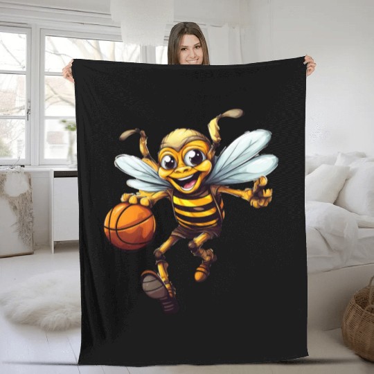 Laughing basketball bee Fleece Blankets