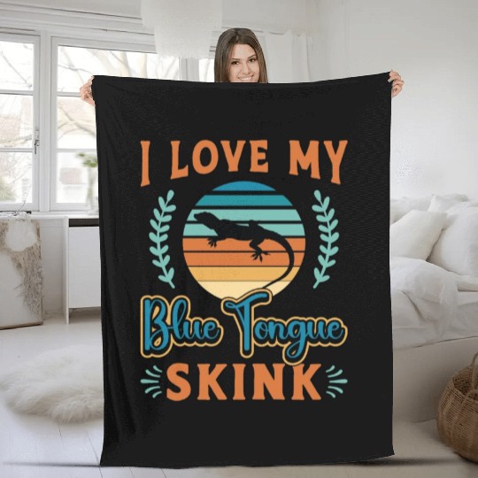 Skinks I Love My Blue Tongue Skink Retro Reptiles Fleece Blankets
