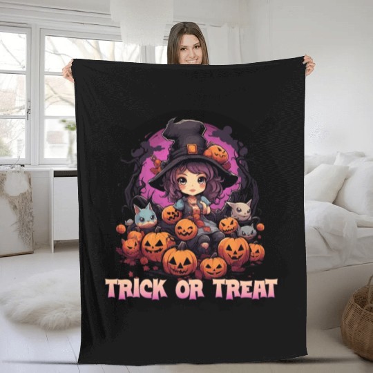 Cute Halloween witch Fleece Blankets