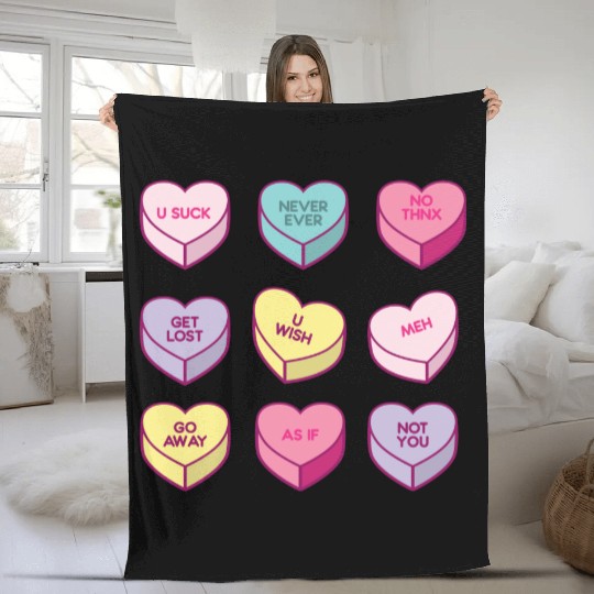 Sassy Anti Valentines Day Conversation Candy Fleece Blankets