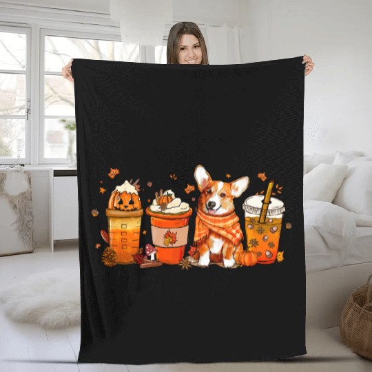 Fall Coffee with Corgi Pumpkin Spice Latte Lovers Fleece Blankets