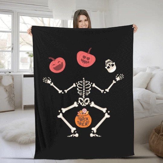 Trick Or Treat Funny Skeleton Pumpkins Halloween Fleece Blankets