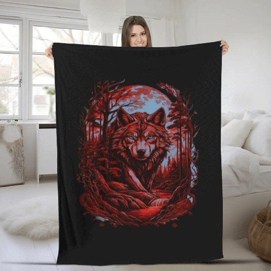 Sunset Grey Wolf Hunter for Men and Women Fleece Blankets