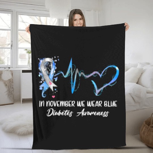 in november we wear blue diabetes awareness gifts Fleece Blankets