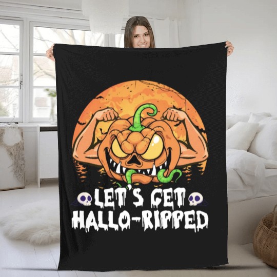 Lets Get Hallo Ripped Fleece Blankets Funny Halloween