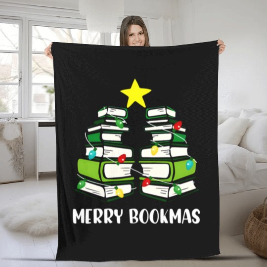 merry bookmas book reading lover librarian christm Fleece Blankets