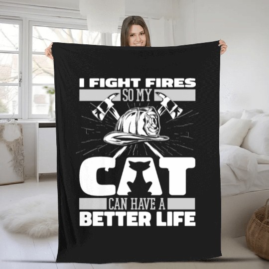 Firefighter Thin Red Line Cat Fleece Blankets