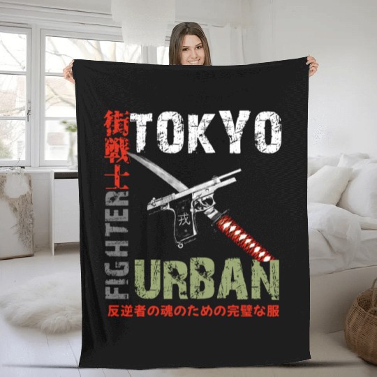 Tokyo Urban Fighter Japanese Kanji Martial Arts Fleece Blankets