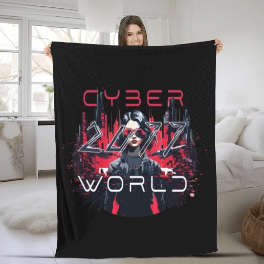 cyberpunk world Fleece Blankets