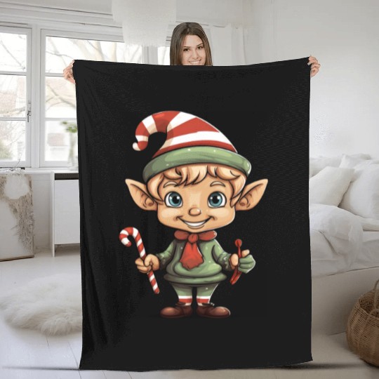 Christmas Elf Candy Cane X-Mas Pajamas Party Fleece Blankets