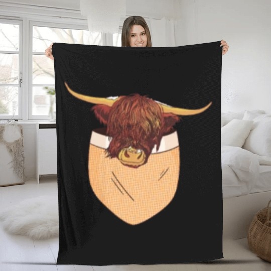 Scottish Highland Cow Pocket Design Fleece Blankets