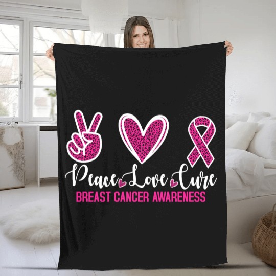Peace Love Cure Breast Cancer Awareness Fleece Blankets