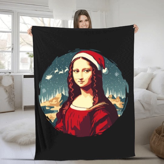 Mona Lisa Funny Christmas Art Fleece Blankets