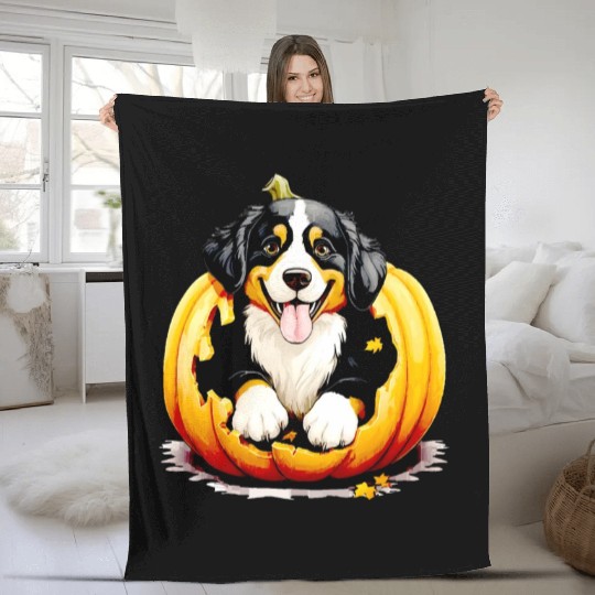 Halloween Bernese Mountain Dog Fleece Blankets