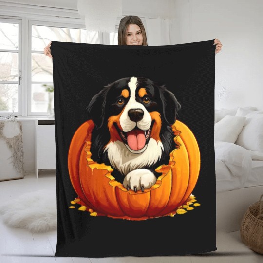 Halloween Bernese Mountain Dog Fleece Blankets