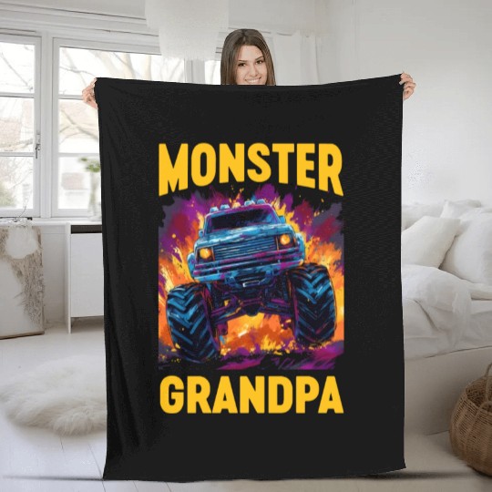Monster Truck Grandpa Monster Grandad Retro Fleece Blankets