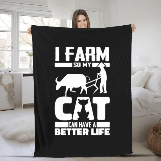 Farming Farmer Cat Fleece Blankets