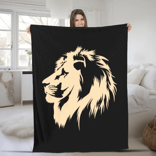 Lion Portrait (sand) Fleece Blankets