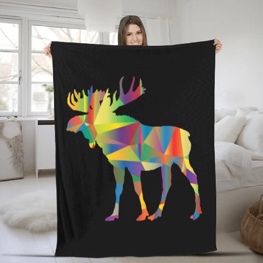 Moose Art Colorful Elk Canada Alaska Hunting Deer Fleece Blankets