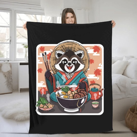 Tanuki Autumn Ramen Fleece Blankets