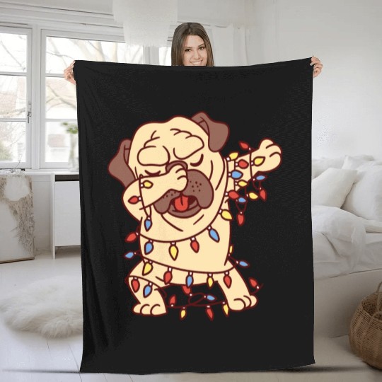 Christmas Pug Dabbing Dog Animals Lover Xmas Fleece Blankets