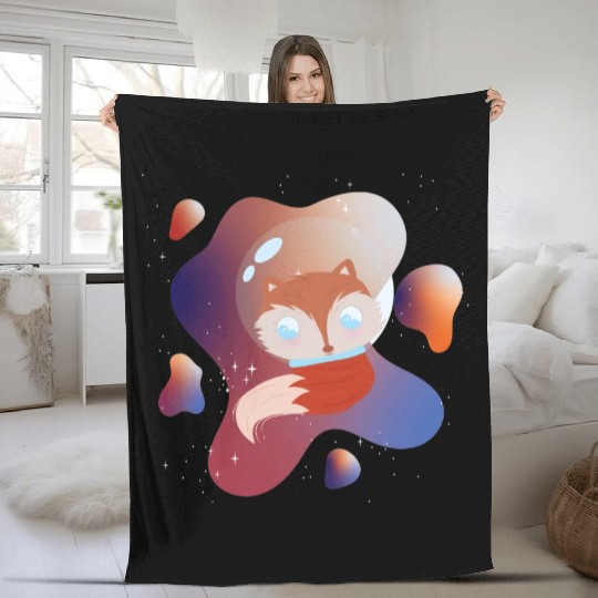 A fox wandering in space Fleece Blankets
