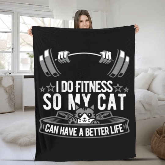 Fitness Workout Gym Cat Fleece Blankets