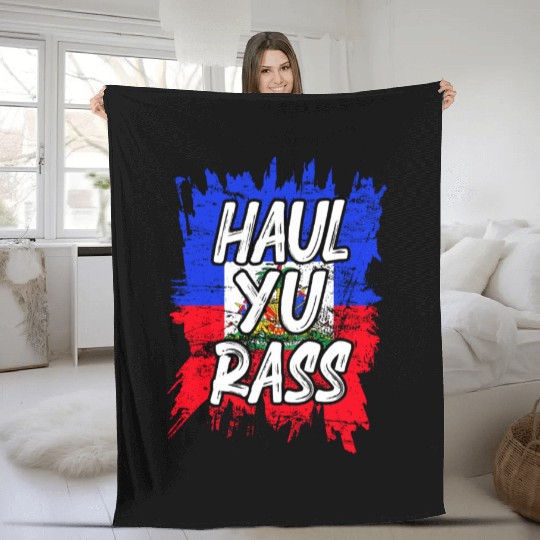 Haul Yu Rass Afro Pride Kriol Haiti Flag Fleece Blankets