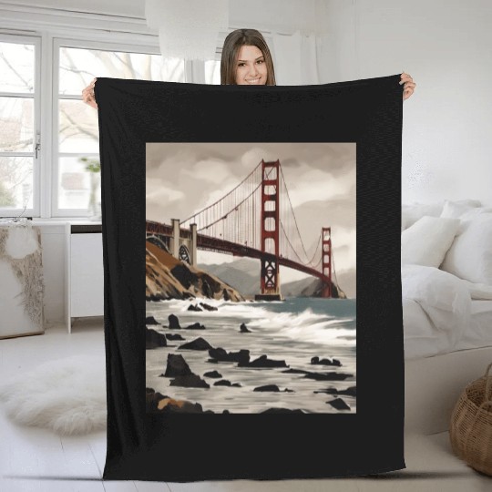 Golden Gate Bridge California Fleece Blankets, Golden Gate