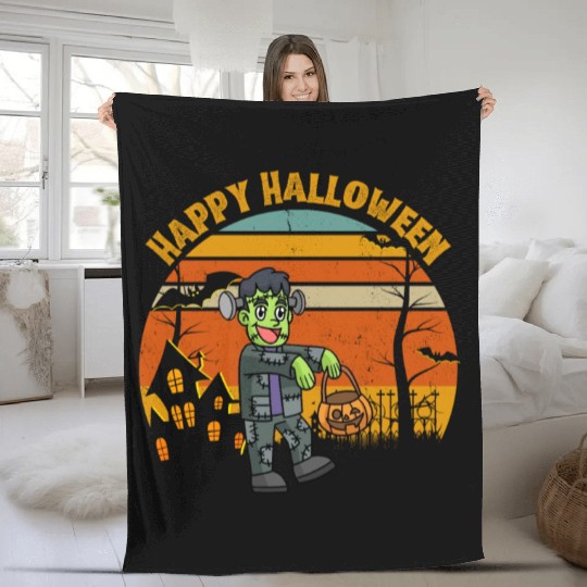 Happy Halloween. Spooky Ghost Skeleton Zombie Witc Fleece Blankets