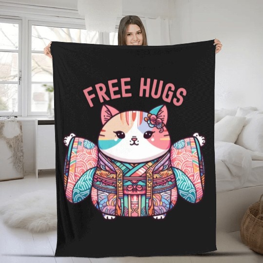Free hugs from Japanese cat Fleece Blankets