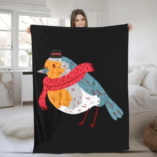 Robin With a Scarf Fleece Blankets