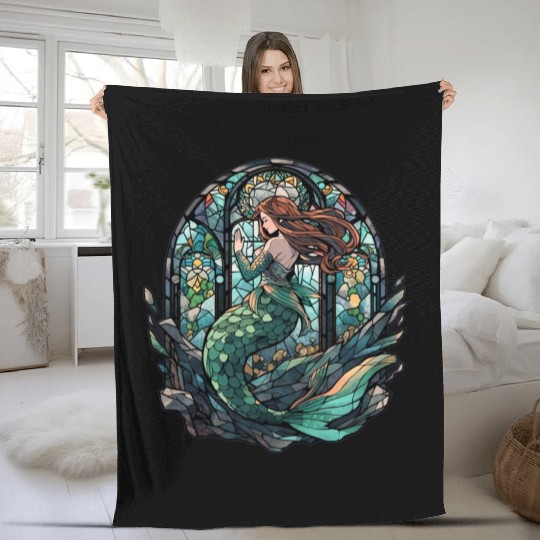 Stained Glass Mermaid Fleece Blankets