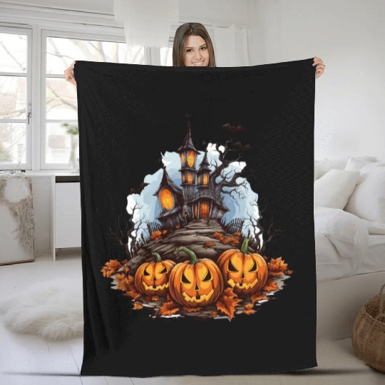 Halloween Pumpkin Bat Spell Haunted House Fleece Blankets