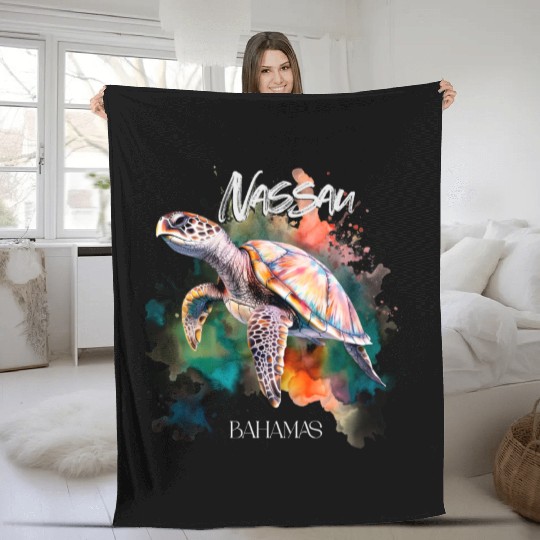 Bahamas Seat Turtle Bahamian Flag Beach Great Shar Fleece Blankets