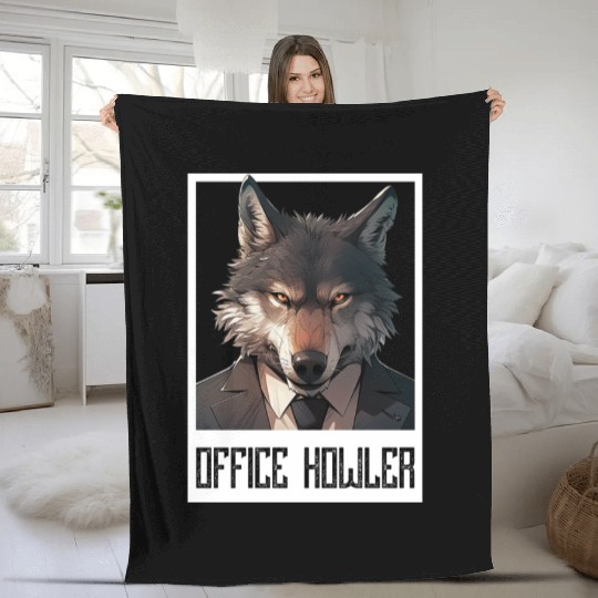 Office Howler. Business wolf Fleece Blankets