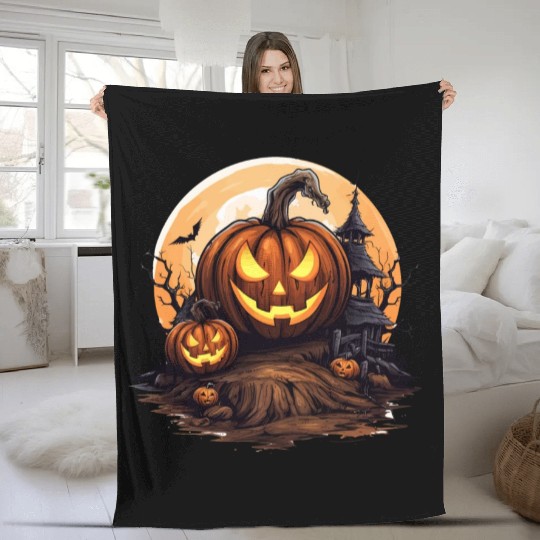Halloween Haunted House Spell Pumpkin Bat Fleece Blankets